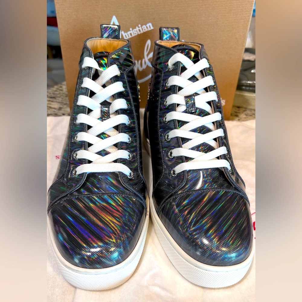 Christian Louboutin ORLATO HOLOGRAM Electro Iridescent Blue Gray Hi Top EU 42 9